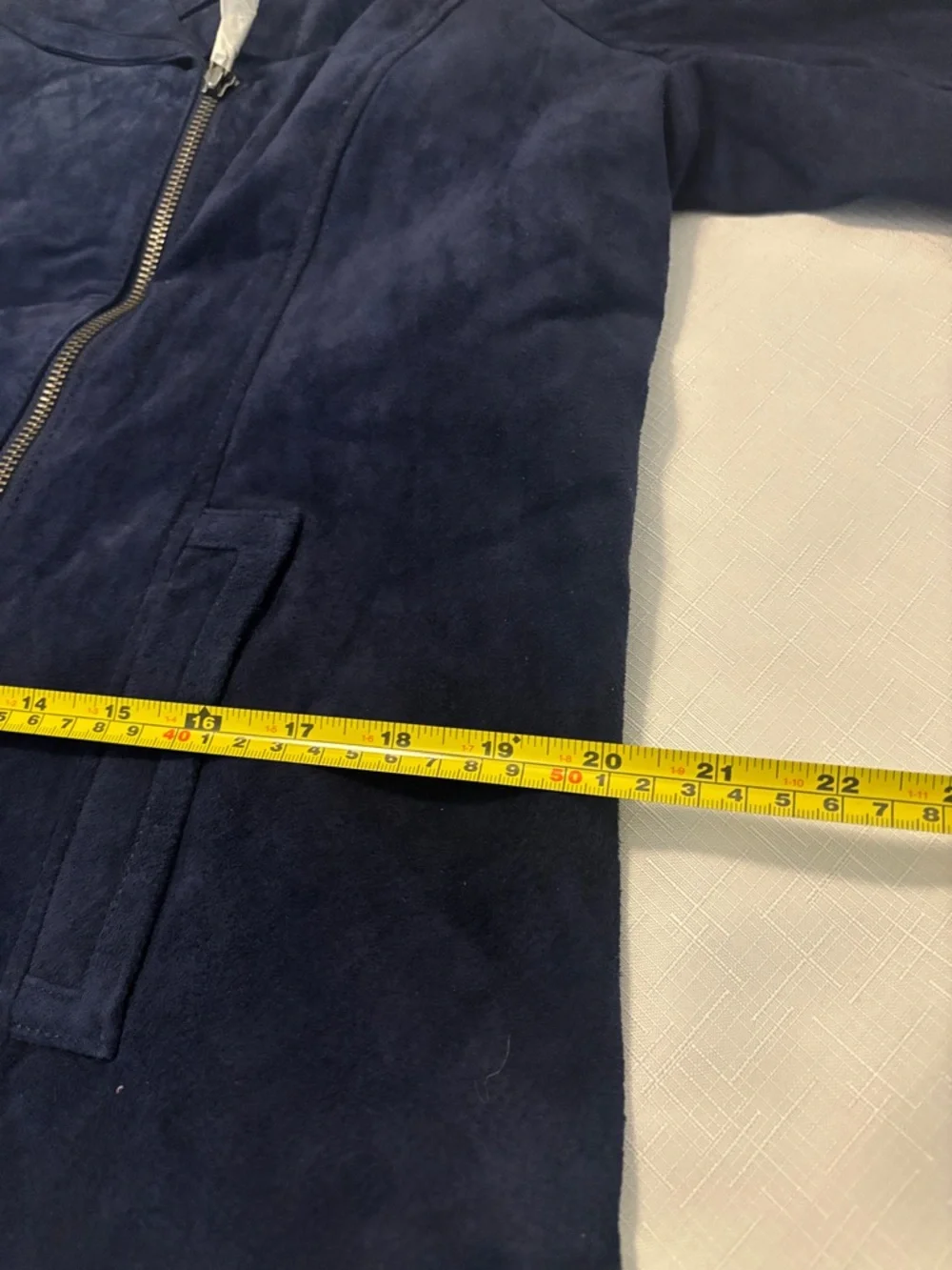 Isaac Mizrahi Navy Suede Leather Floral Lined Moto Jacket Silver Accents NWT - Picture 7 of 11